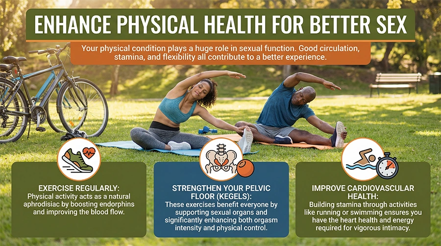 How to Improve Sex Life: Science-Backed Strategies for Better Connection 3 Couple exercising for better sexual health.