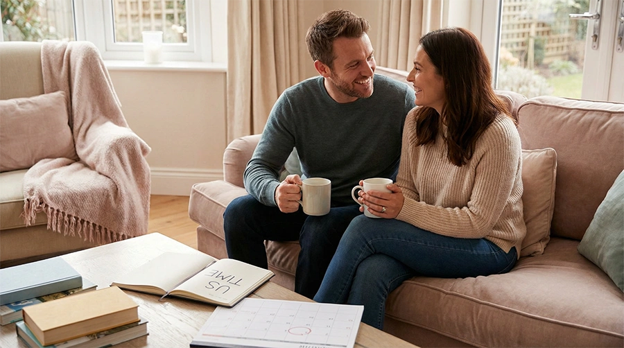 How to Improve Sex Life: Science-Backed Strategies for Better Connection 1 Couple enjoying coffee on sofa.