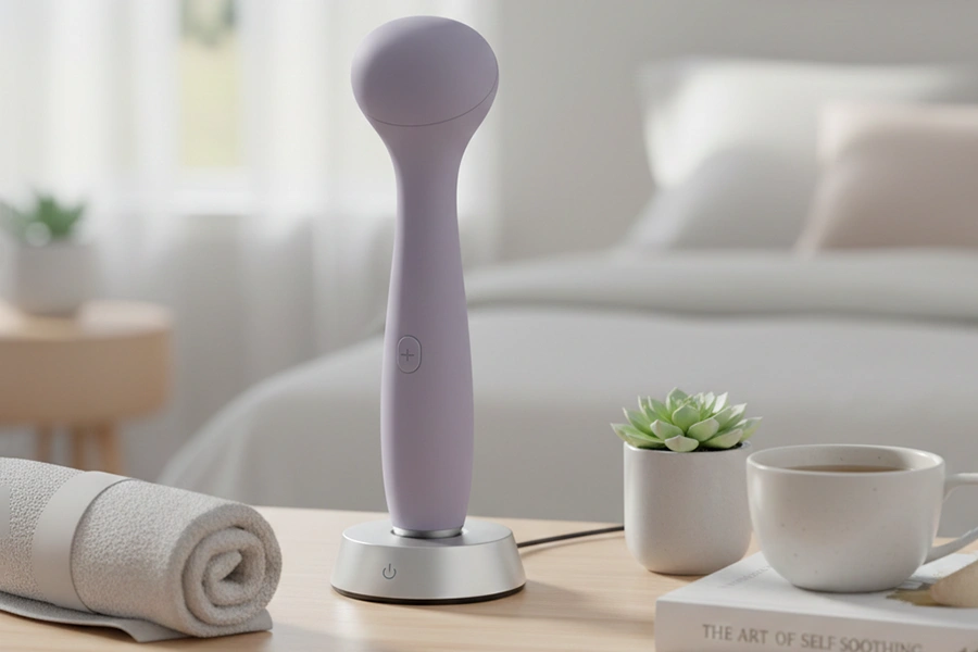 Best Vibrator for Beginners: 6 Easy-to-Use Options for Your First Time 4 Purple vibrator on bedside table