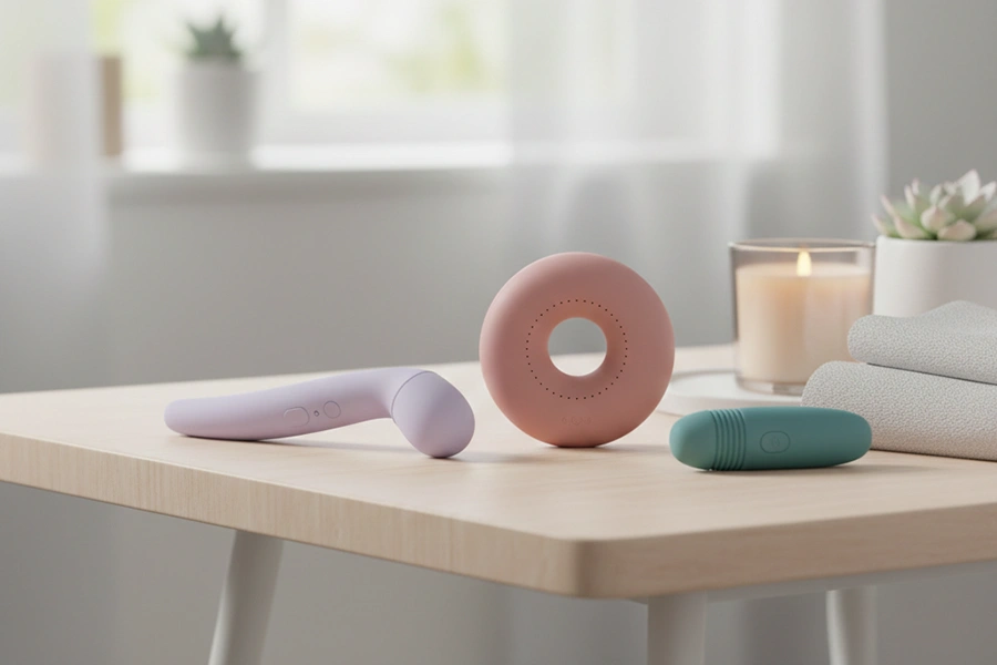 Three vibrators on a wooden table