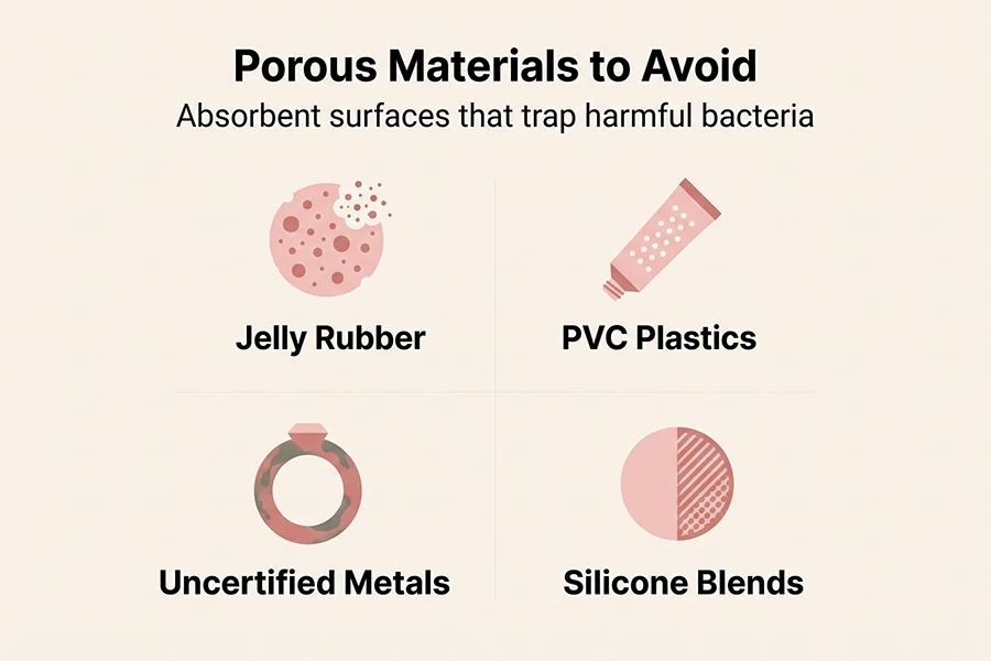 Best Vibrator Material to Avoid Infection: 4 Body-Safe Materials to Choose 5 absorbent surfaces that trap harmful bacteria